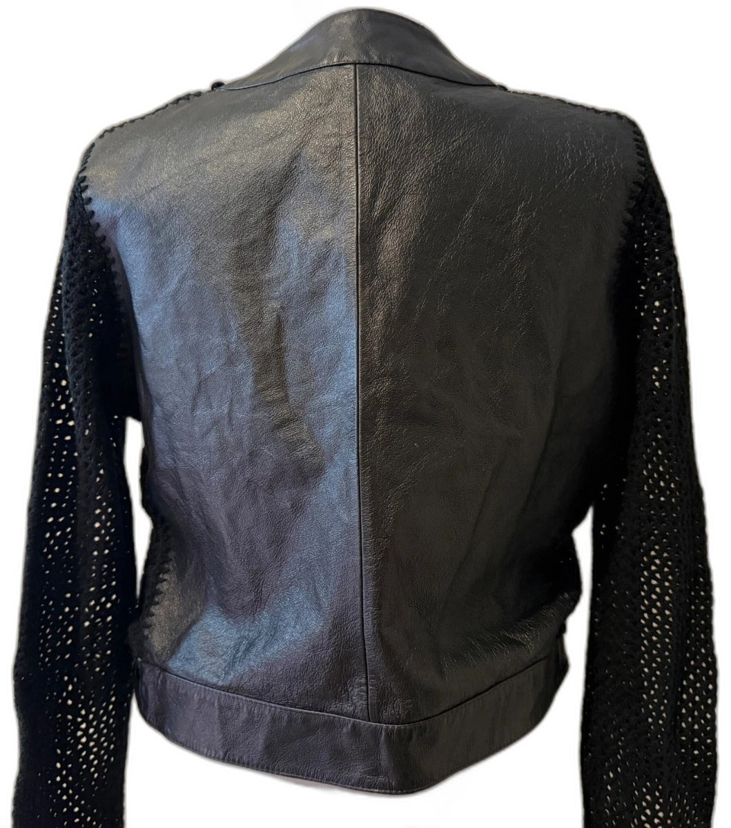 Margaret Godfrey black knit and leather shirt jacket - view 6