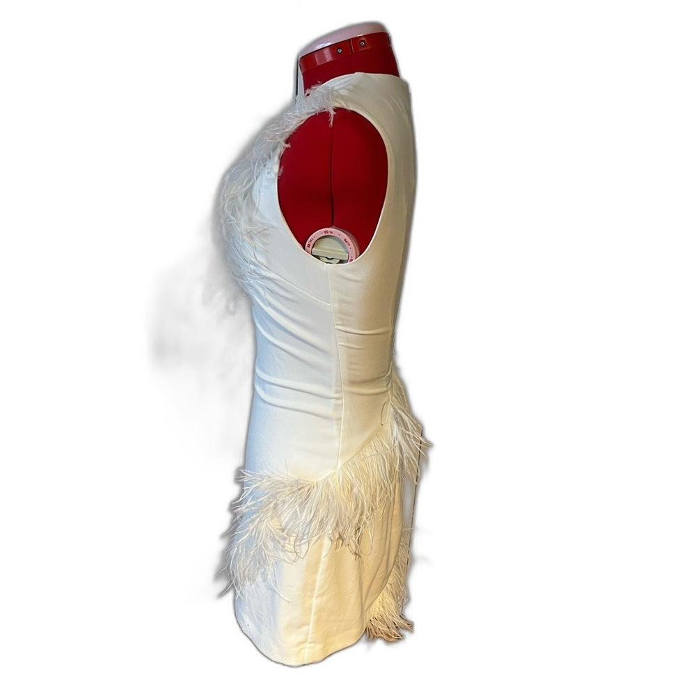 Hutch Pandy feather mini dress in white - view 6