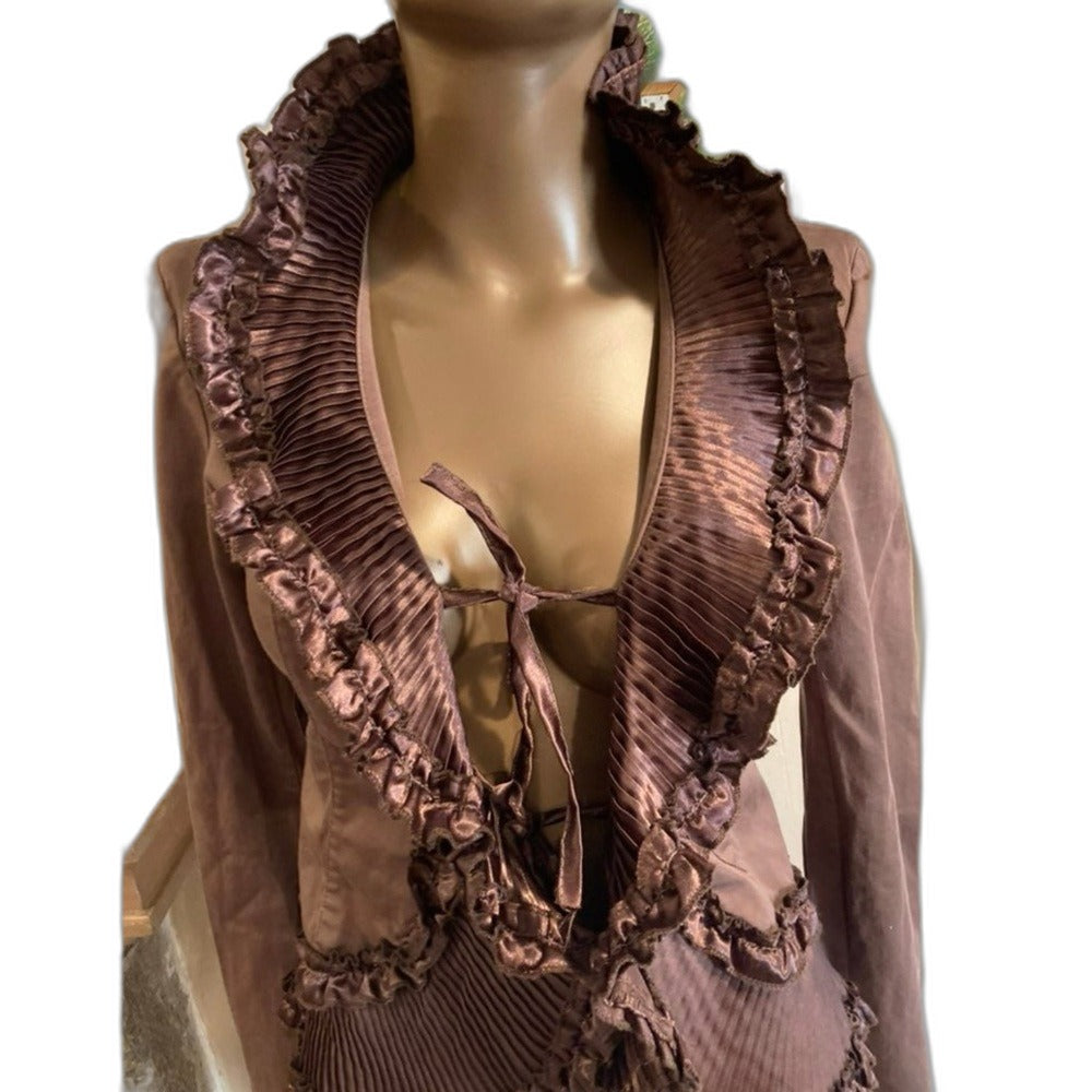 Rinascimento vintage steampunk ruffle jacket in brown - view 6
