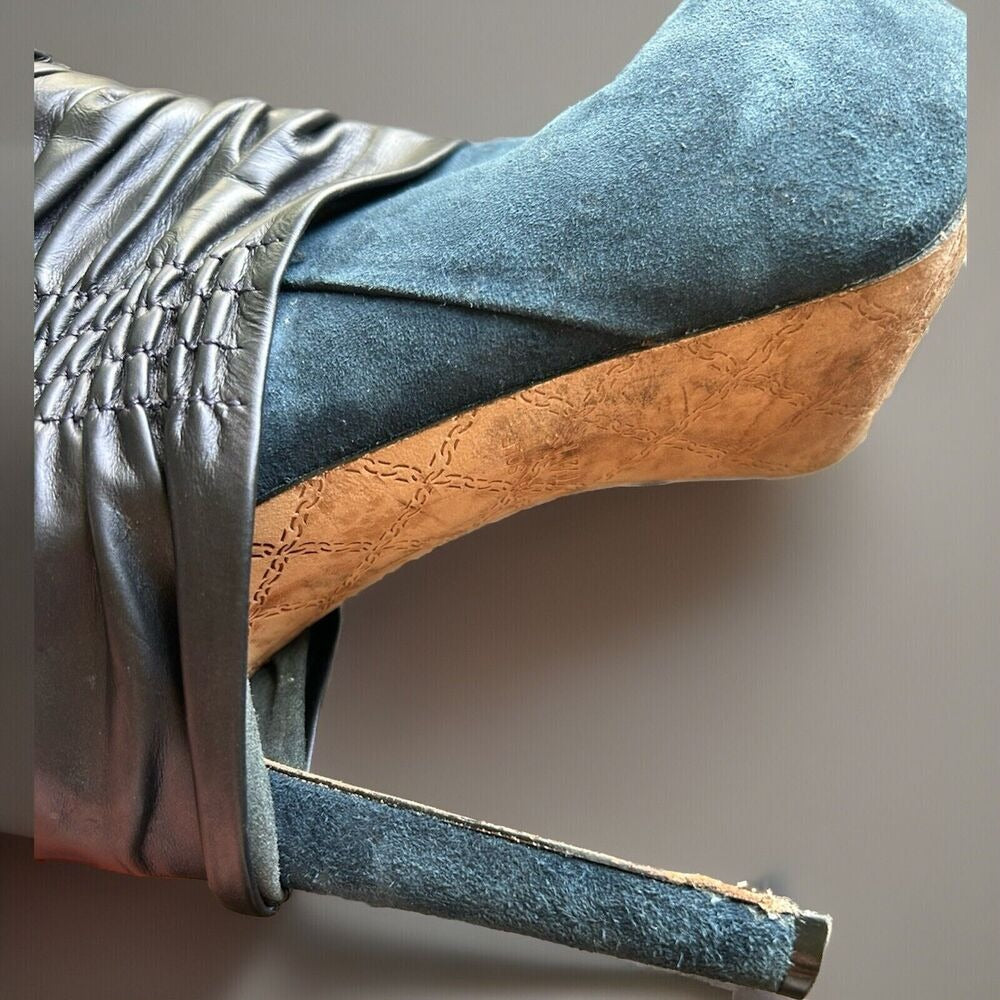 L.A.M.B. by Gwen Stefani blue suede platform ruched stiletto ankle booties - view 6