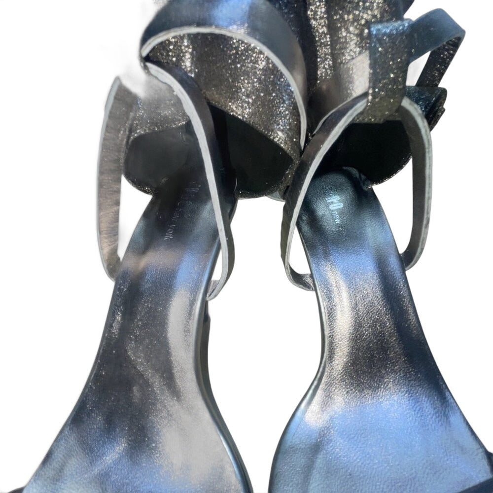 Juno silvery cracked leather ankle-wrap heeled sandals - view 6