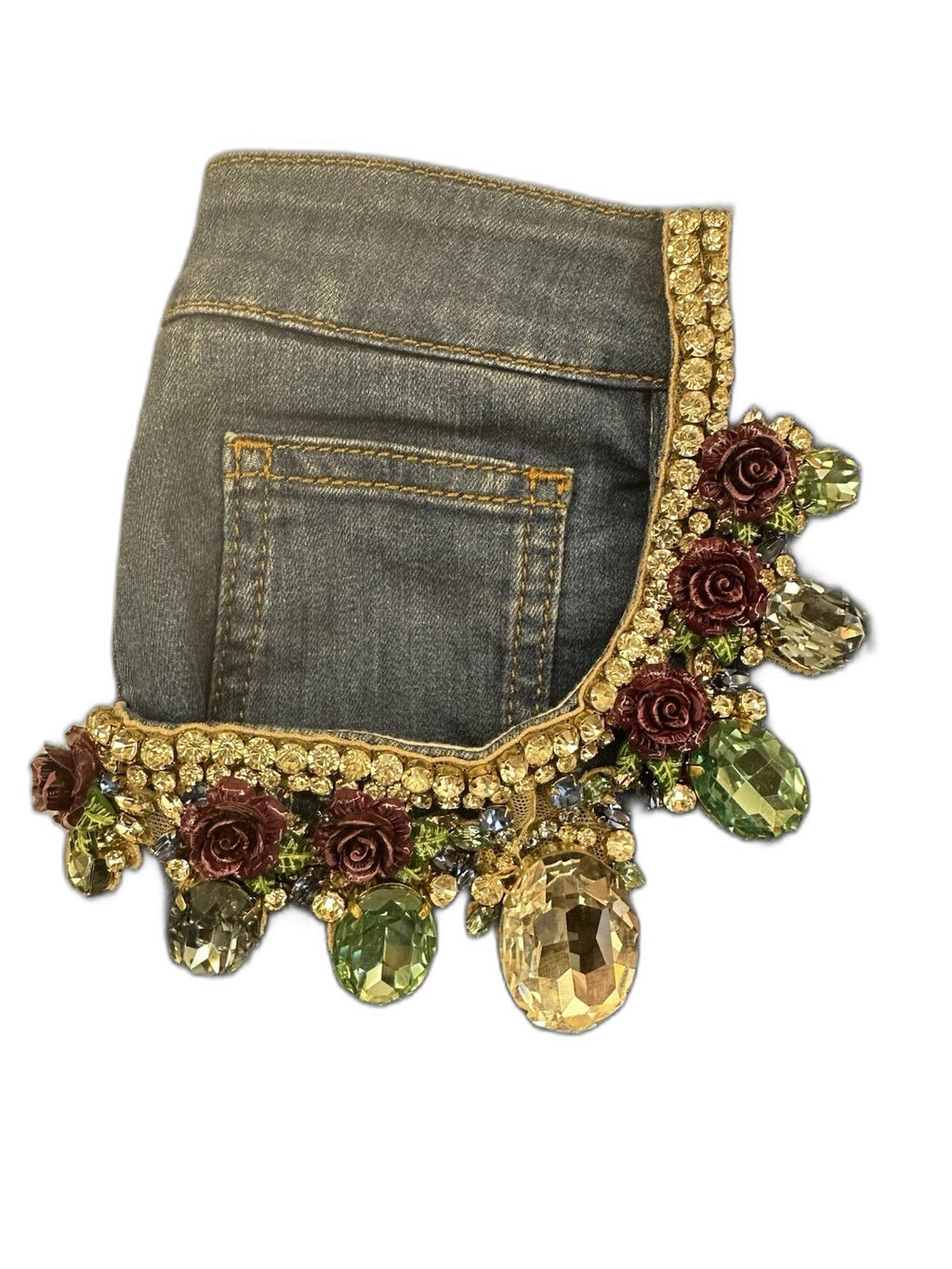 Dolce & Gabbana denim skirt - crystal rose embroidery close-up