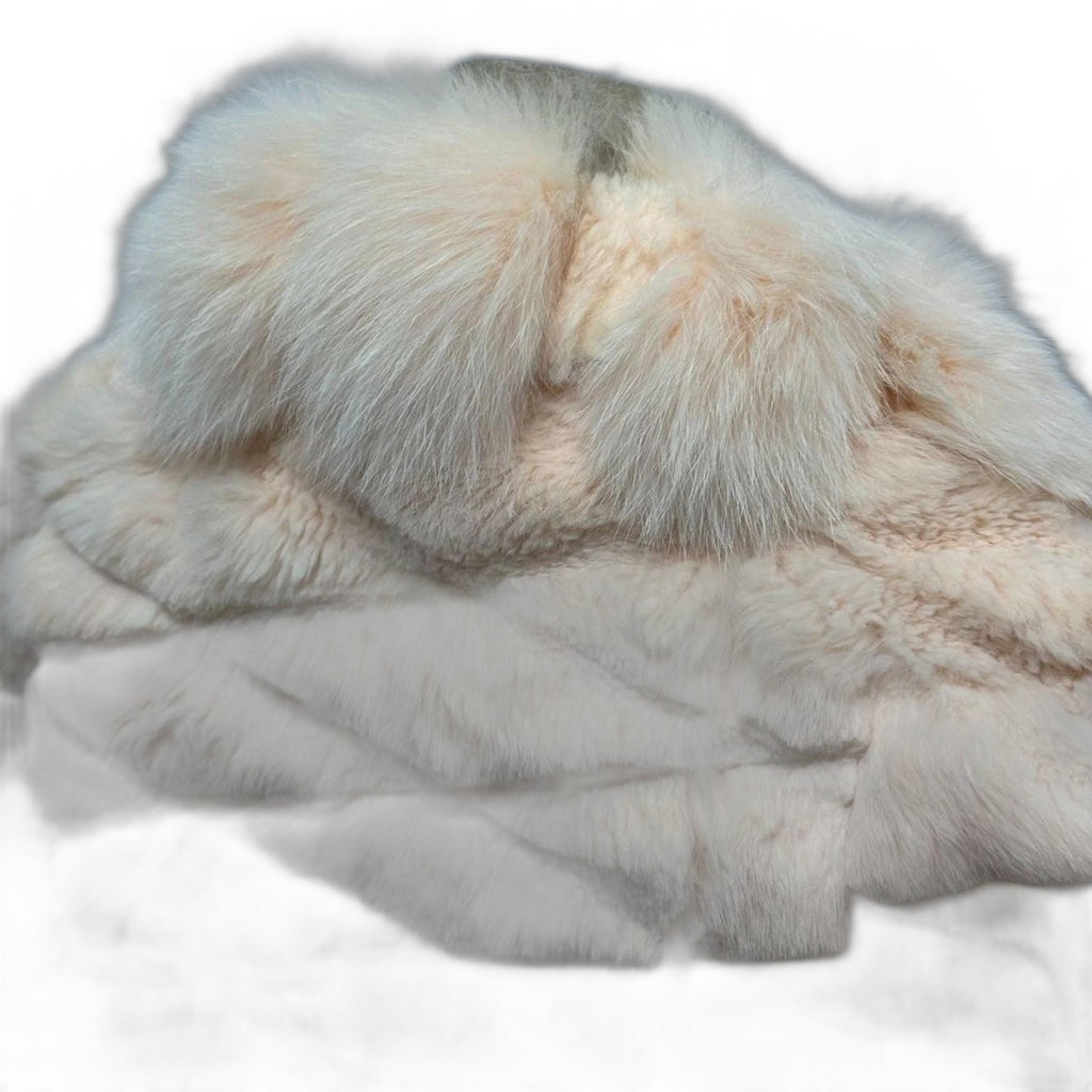 Vintage Y2K quilted blush rabbit and fox fur cropped jacket - view 7
