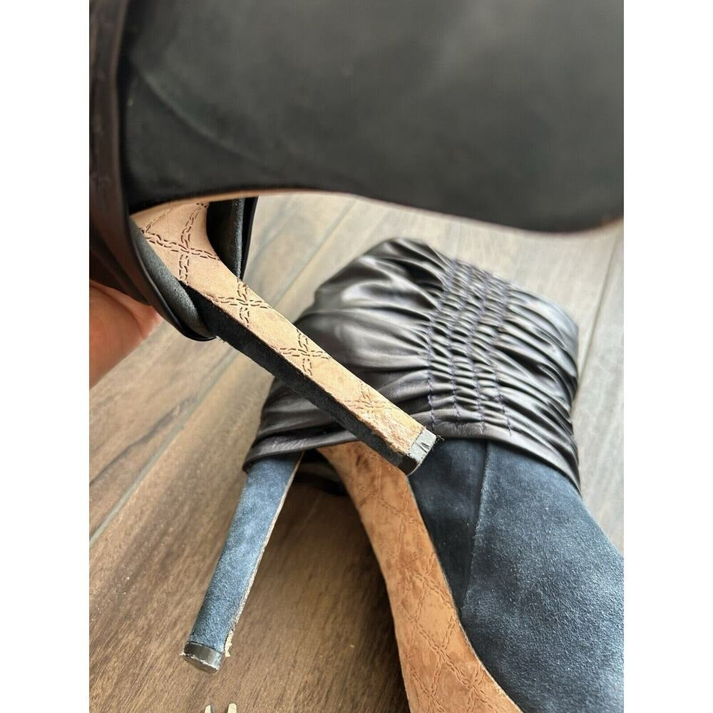 L.A.M.B. by Gwen Stefani blue suede platform ruched stiletto ankle booties - view 7