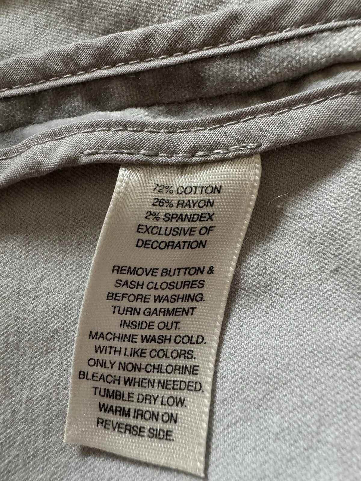 White House Black Market gray velvet tie-belt blazer jacket - fabric care label
