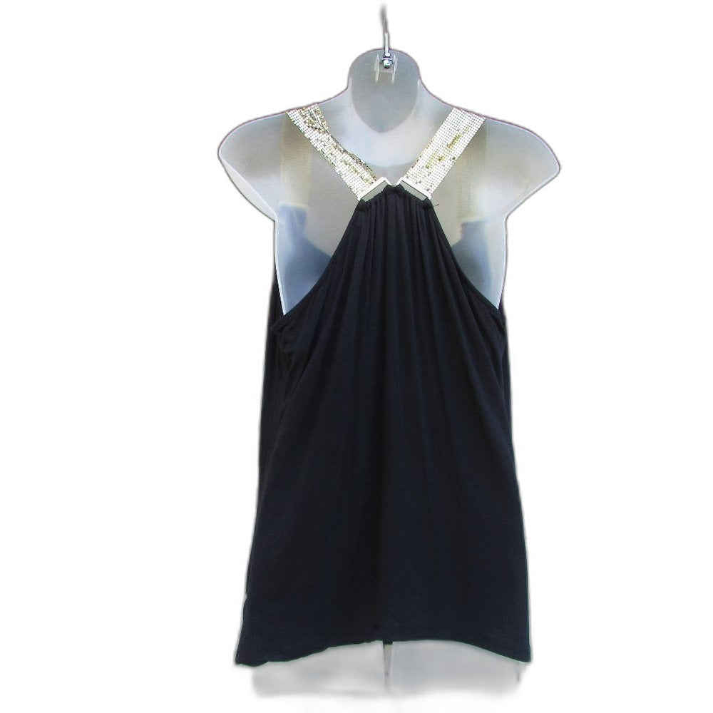 MICHAEL Michael Kors black top with gold mesh shoulder straps - view 7