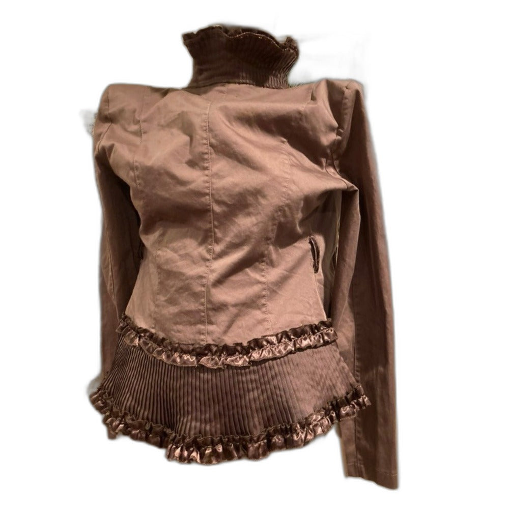 Rinascimento vintage steampunk ruffle jacket in brown - view 7