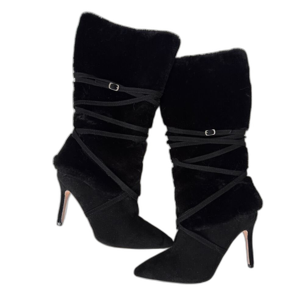 Catherine Malandrino black faux fur knee-high boots - view 7