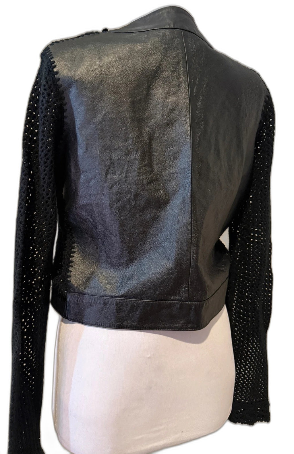 Margaret Godfrey black knit and leather shirt jacket - view 7