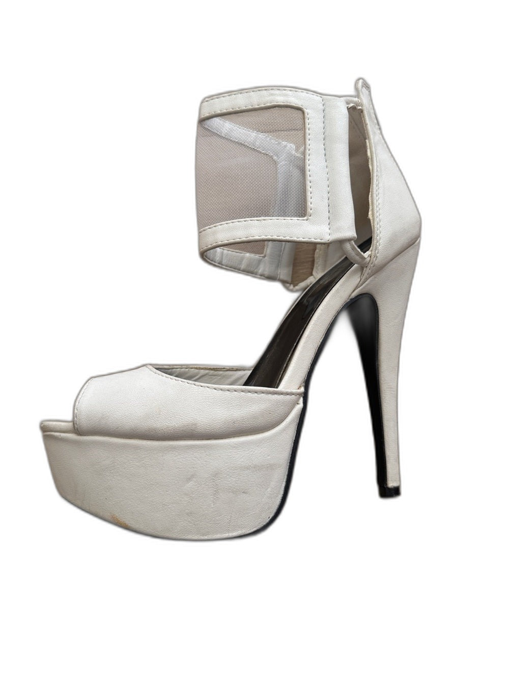 Charlotte Russe white platform peep-toe heels with mesh strap - view 7