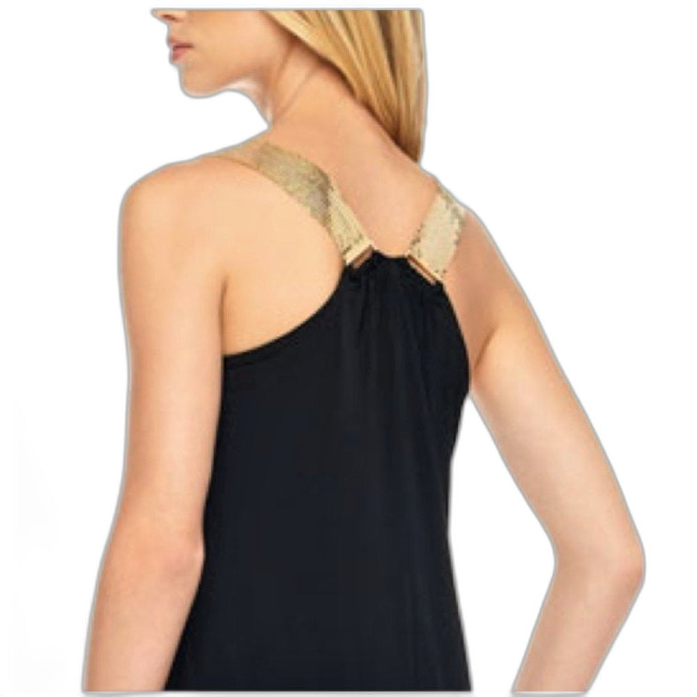 MICHAEL Michael Kors black top with gold mesh shoulder straps - view 8