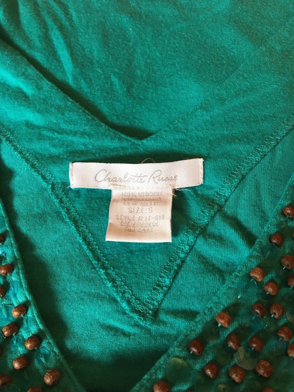 Charlotte Russe emerald beaded sequin cut-out tank top - view 8
