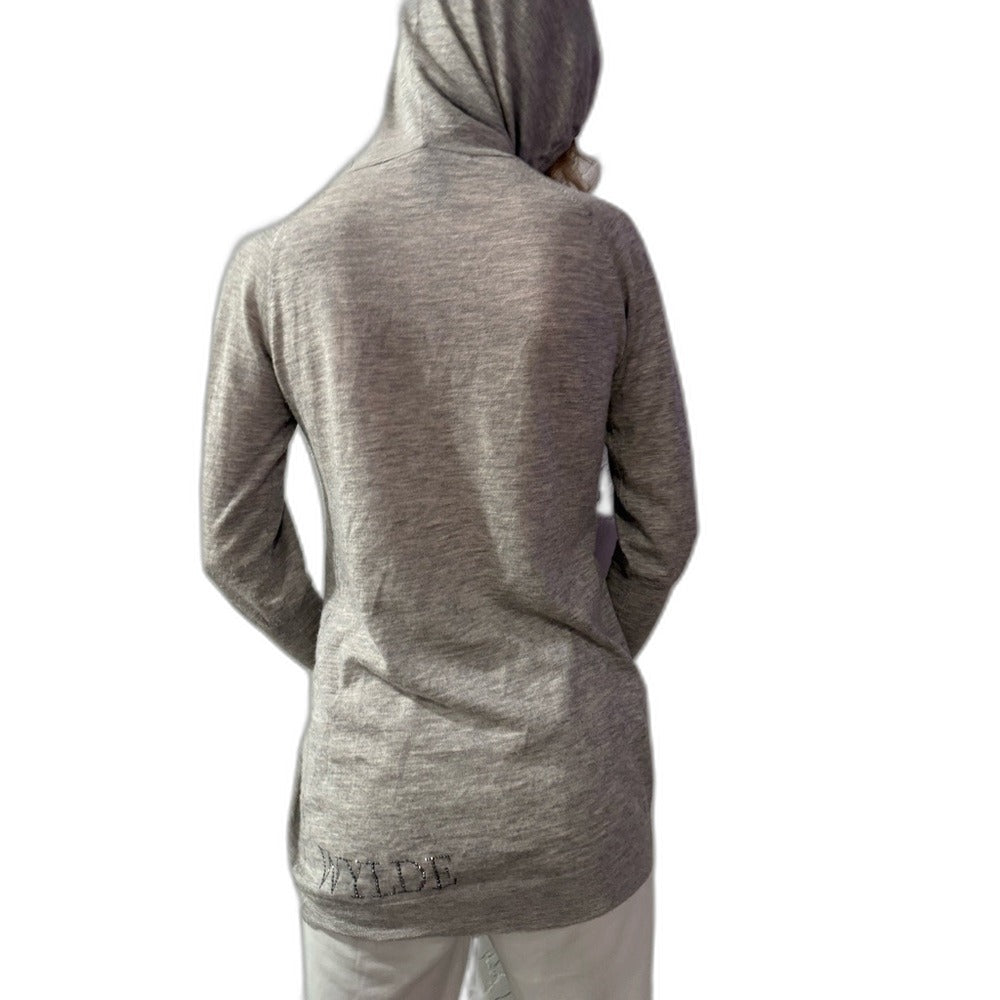 Thomas Wylde cashmere sweater worn - back with WYLDE rhinestone lettering at hem