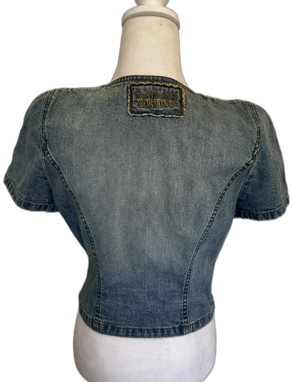 Vintage Gattinoni Fortune Italy embroidered denim top - view 8
