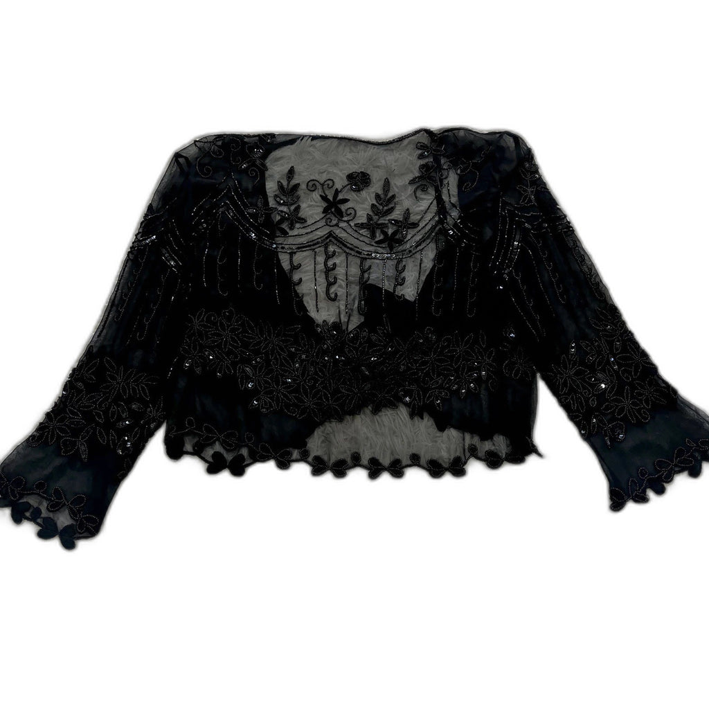 Vintage Y2K beaded sheer embroidered shrug top - back flat lay