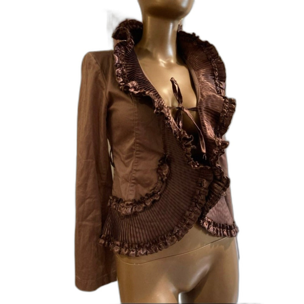 Rinascimento vintage steampunk ruffle jacket in brown - view 8