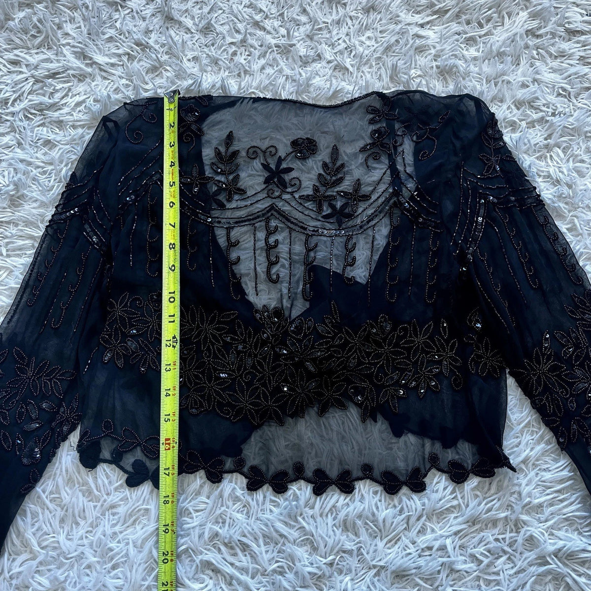 Vintage Y2K beaded sheer embroidered shrug top - length measurement