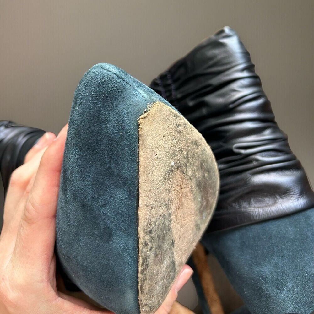 L.A.M.B. by Gwen Stefani blue suede platform ruched stiletto ankle booties - view 9