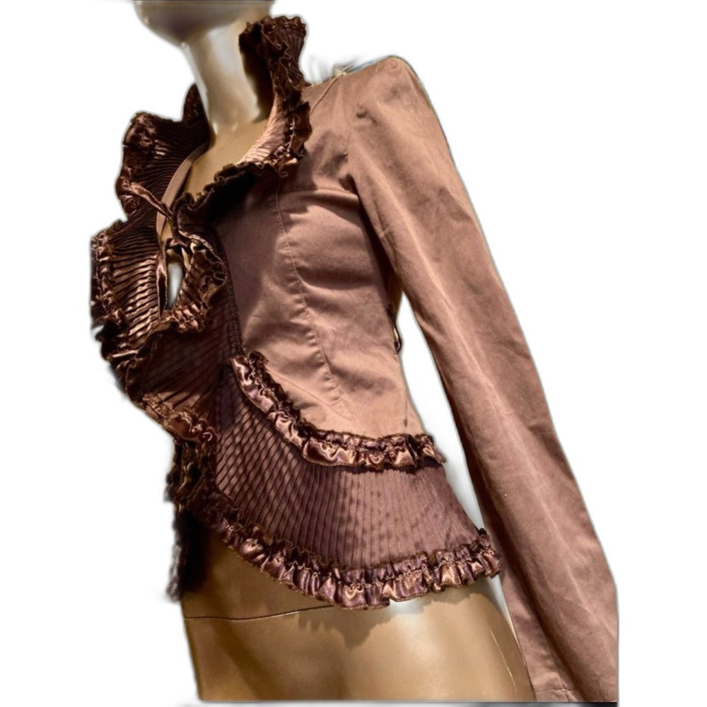 Rinascimento vintage steampunk ruffle jacket in brown - view 9